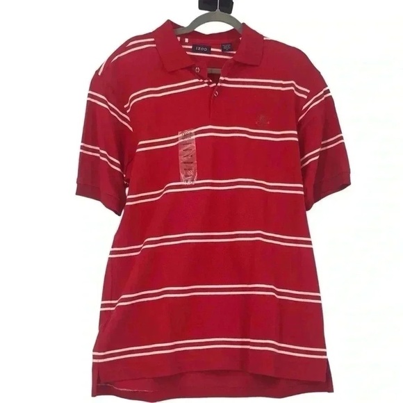 Izod Other - IZOD Men’s Medium Polo Shirt – Red Striped 100% Cotton Collared Top NWT